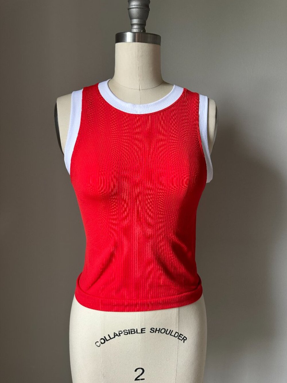 Athleta Ribbed Contrast Trim Tank Top | Red & White Athletic Tank | Size XS
